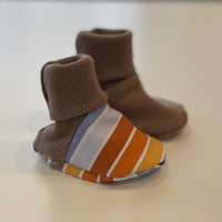 Reversible Baby Booties - Taupe + Wild Explorers Stripe