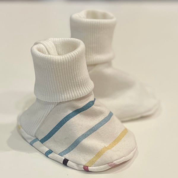 Reversible Baby Booties - Snow White + Multi Stripe