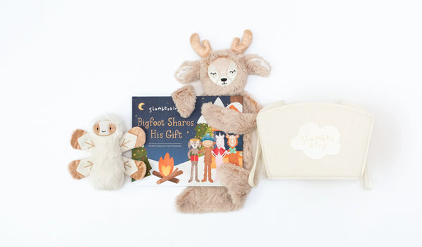 Slumberkins Inc. - More the Merrier Holiday Set: Ibex Snuggler + Dragonfly + Book + Basket