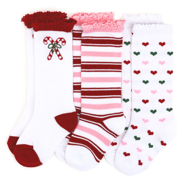 Little Stocking Co. Candy Cane Lane Knee High Sock 3-pack