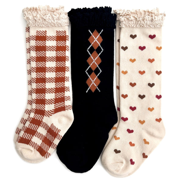 Little Stocking Co. Harvest Hearts Knee High Sock 3-pack