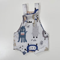 Lovie Apparel Knotted Overall Shorties - Monsters